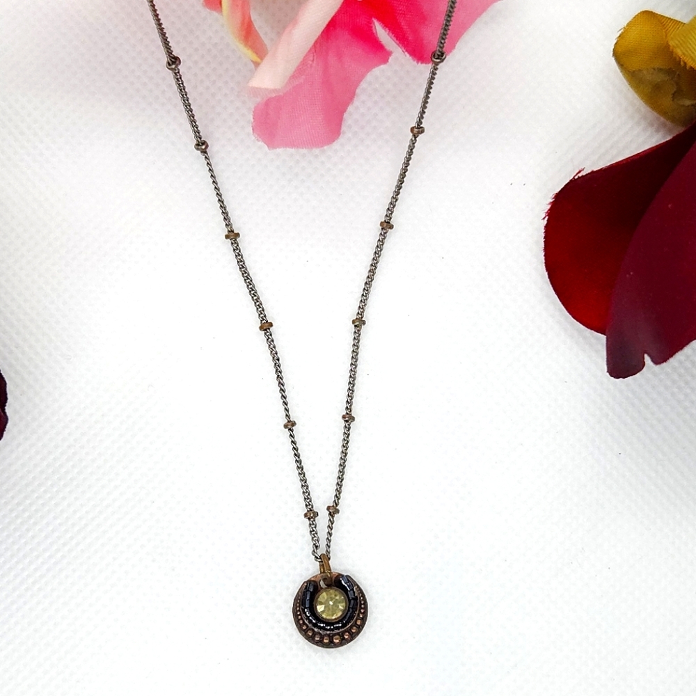 Peridot Crystal Blue Beaded Copper Pendant Necklace